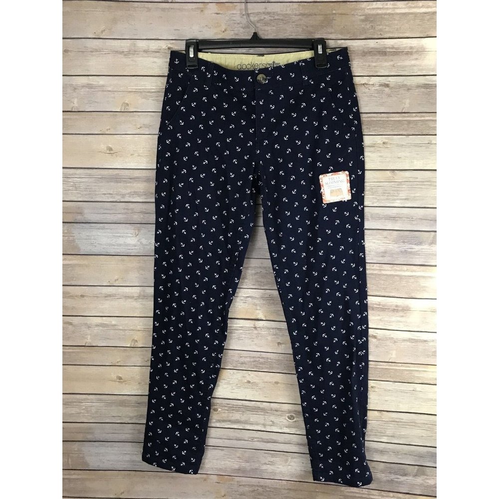 Docker Womens Pants Size 4  Blue With White Anchors Skinny Leg Cotton Pants